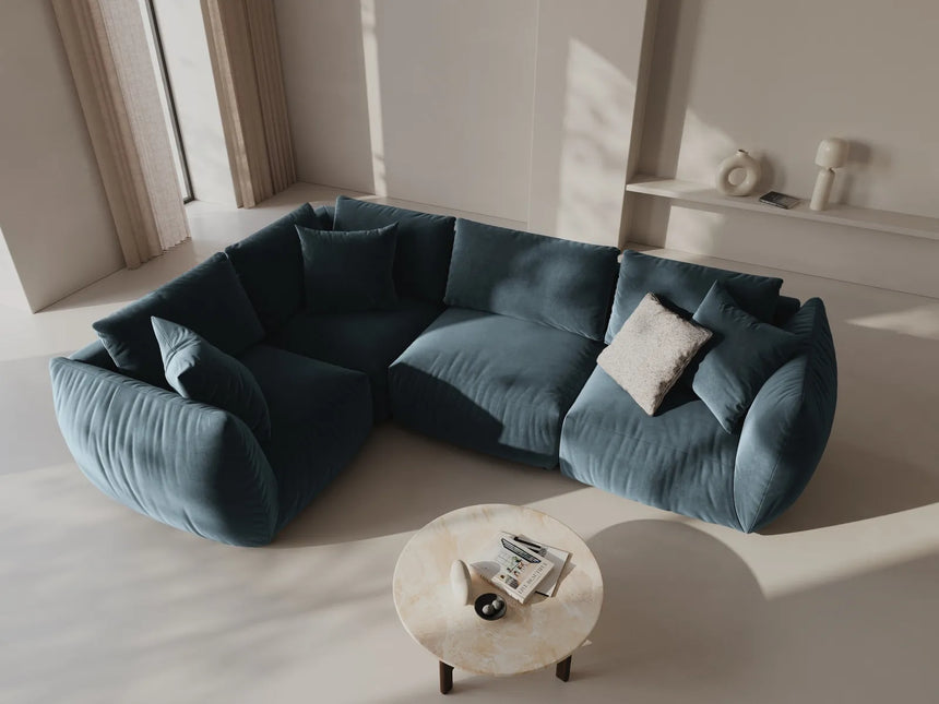 Chris 5-Sitzer Ecksofa Links, in Leinenoptik aus Samt (CasDaBl) in Pastel Blue, 295x210 cm – Bild 2