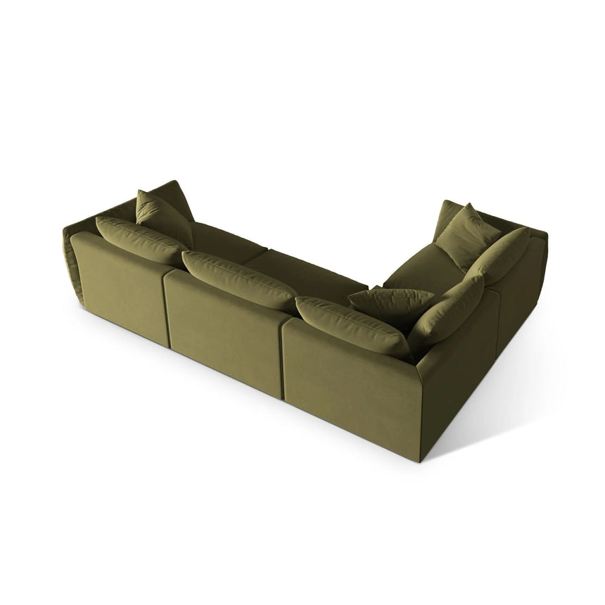 Chris 5-Sitzer Ecksofa Links, in Leinenoptik aus Samt (CasFor) in Light Green, 295x210 cm – Bild 5