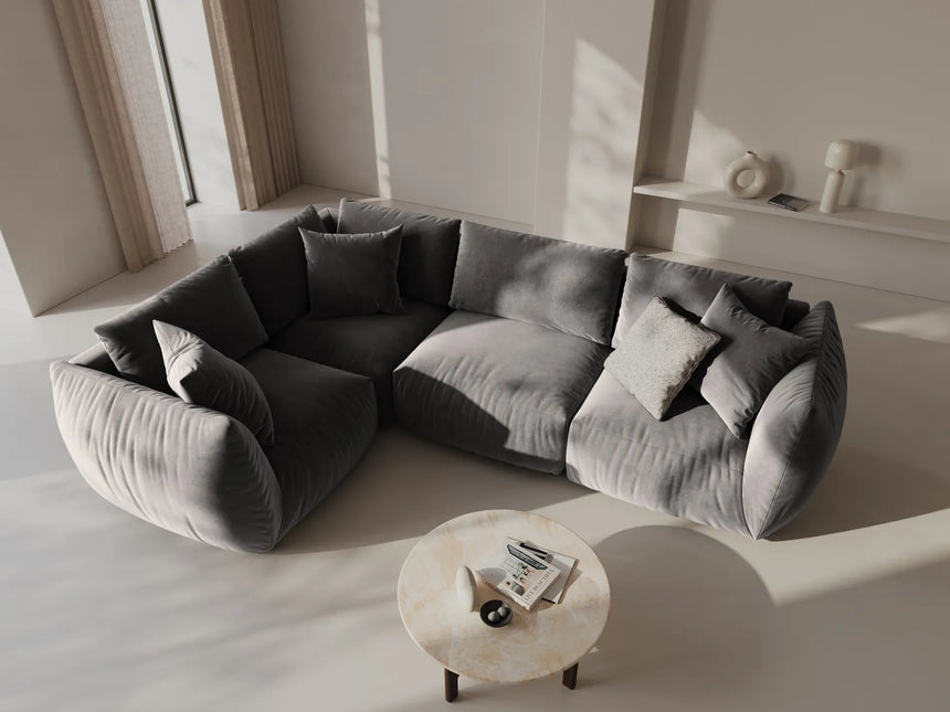 Chris 5-Sitzer Ecksofa Links, in Leinenoptik aus Samt (CasSto) in Grau, 295x210 cm – Bild 2