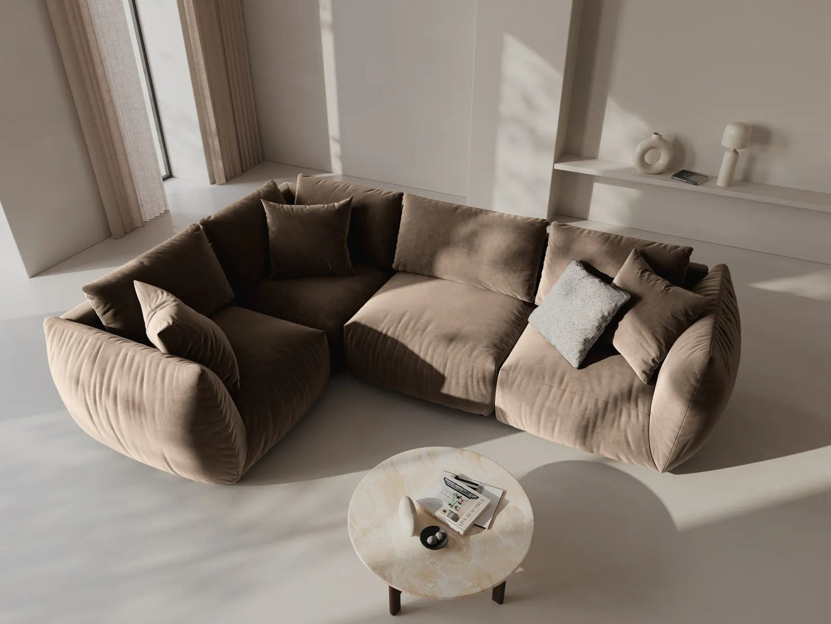 Chris 5-Sitzer Ecksofa Links, in Leinenoptik aus Samt (CasTau) in Light Brown, 295x210 cm – Bild 2