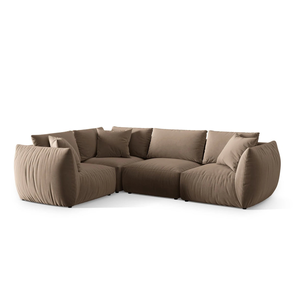 Chris 5-Sitzer Ecksofa Links, in Leinenoptik aus Samt (CasTau) in Light Brown, 295x210 cm – Bild 4