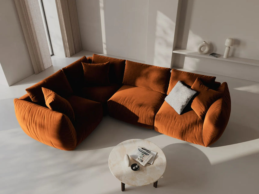 Chris 5-Sitzer Ecksofa Links, in Leinenoptik aus Samt (CasTerr) in Terrakotta, 295x210 cm – Bild 2