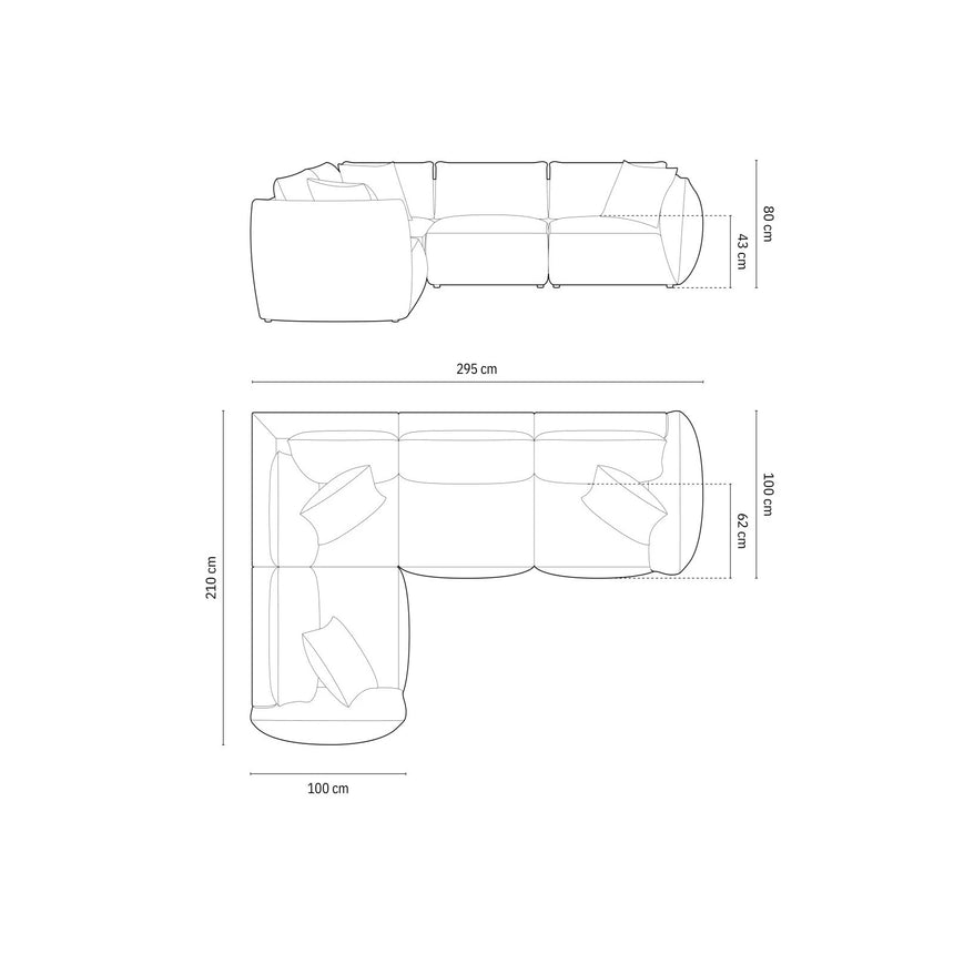 Chris 5-Sitzer Ecksofa Links, in Leinenoptik aus Samt oder Strukturstoff, 295x210 cm – Bild 3
