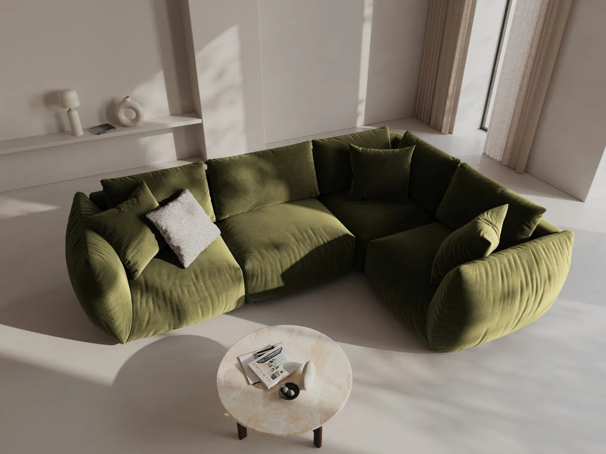 Chris 5-Sitzer Ecksofa Rechts, in Leinenoptik aus Samt (CasFor) in Light Green, 295x210 cm – Bild 2