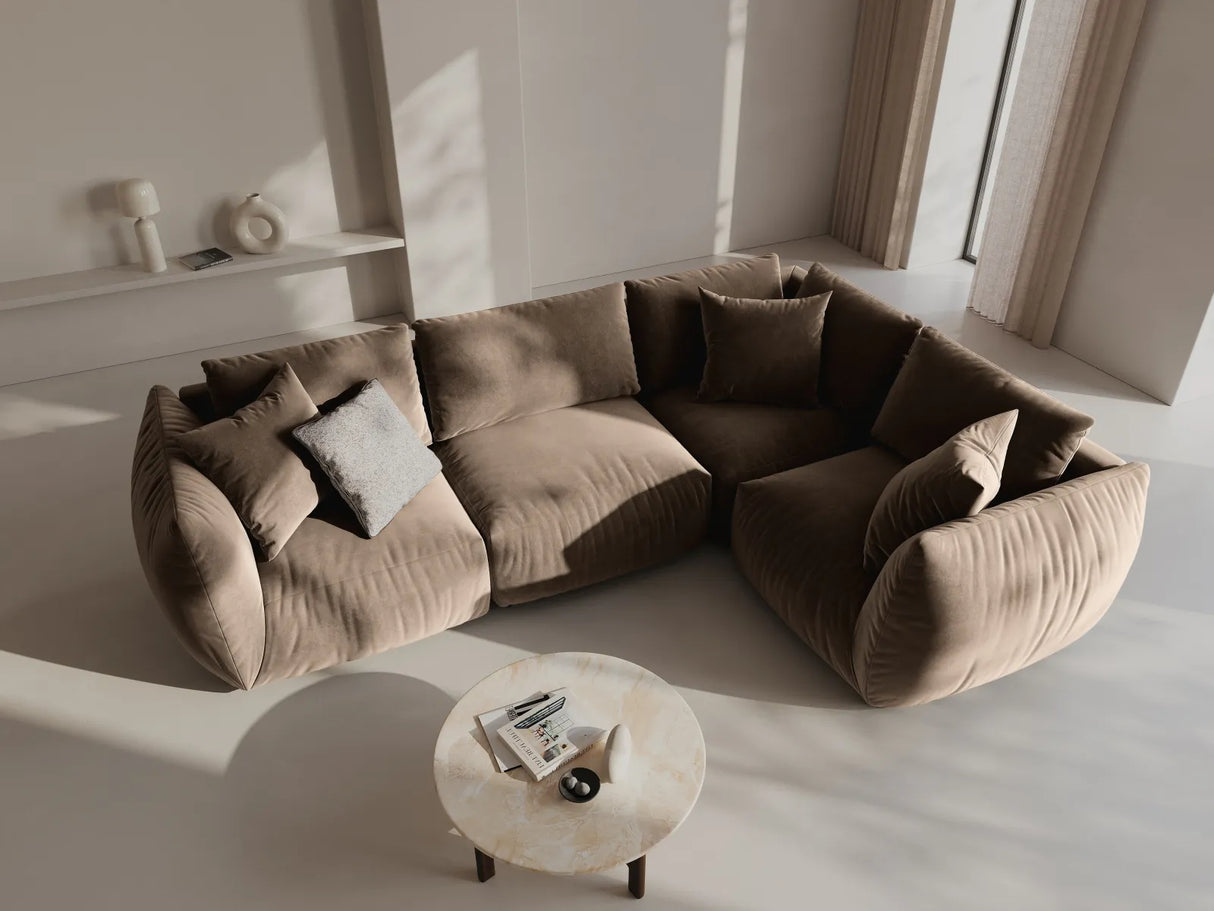 Chris 5-Sitzer Ecksofa Rechts, in Leinenoptik aus Samt (CasTau) in Light Brown, 295x210 cm – Bild 2