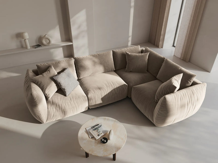 Chris 5-Sitzer Ecksofa Rechts, in Leinenoptik aus Samt oder Strukturstoff, 295x210 cm – Bild 2