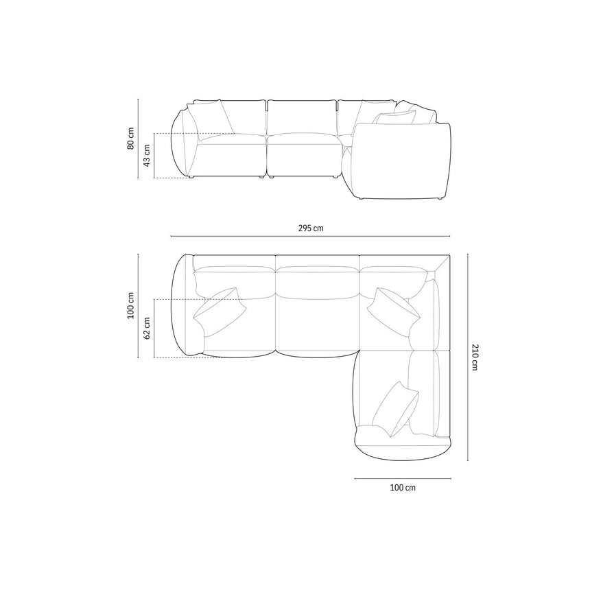 Chris 5-Sitzer Ecksofa Rechts, in Leinenoptik aus Samt oder Strukturstoff, 295x210 cm – Bild 3