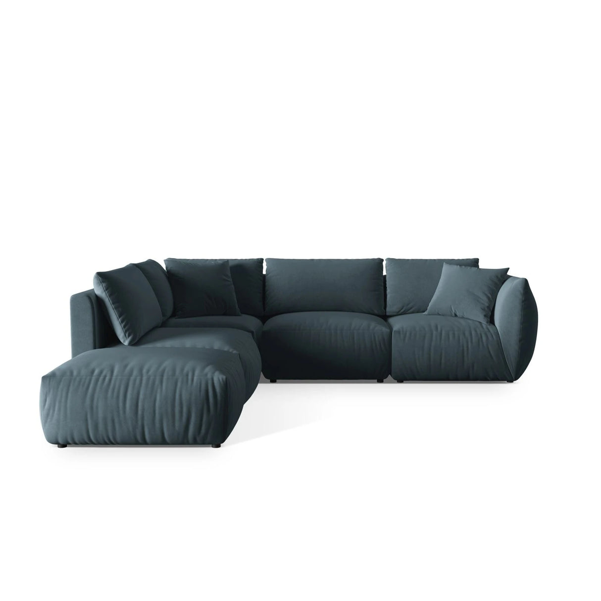 Chris 6-Sitzer Ecksofa offen, Links, in Leinenoptik aus Samt (CasDaBl) in Pastel Blue, 295x290 cm – Bild 1