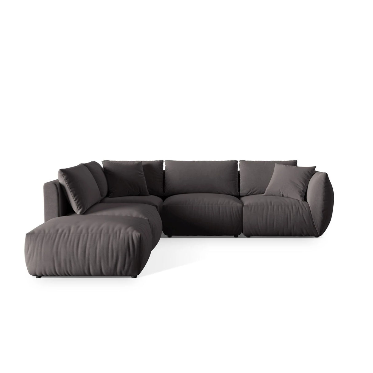Chris 6-Sitzer Ecksofa offen, Links, in Leinenoptik aus Samt (CasGraph) in Dunkelgrau, 295x290 cm – Bild 1