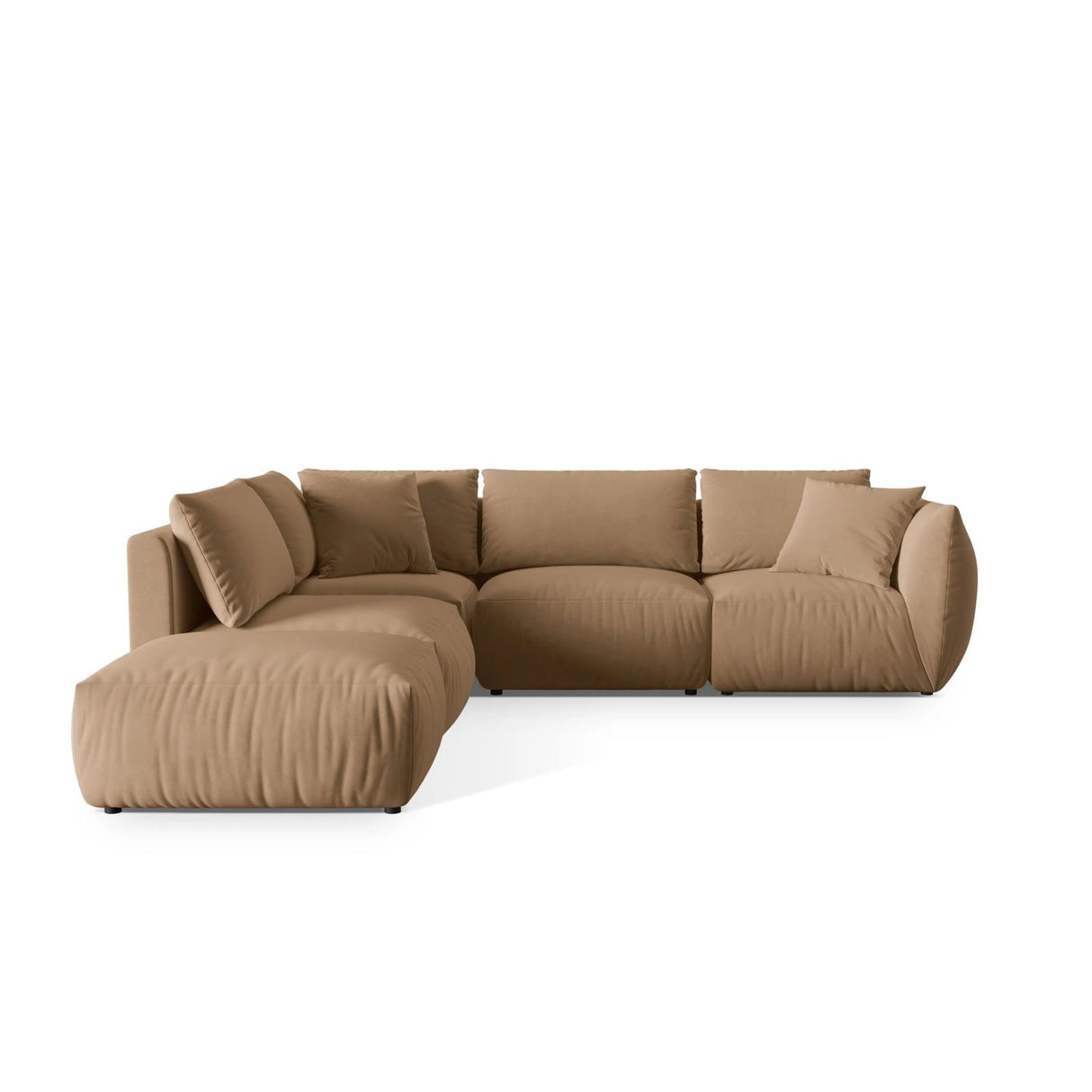 Chris 6-Sitzer Ecksofa offen, Links, in Leinenoptik aus Samt (CasLio) in Sand, 295x290 cm – Bild 1