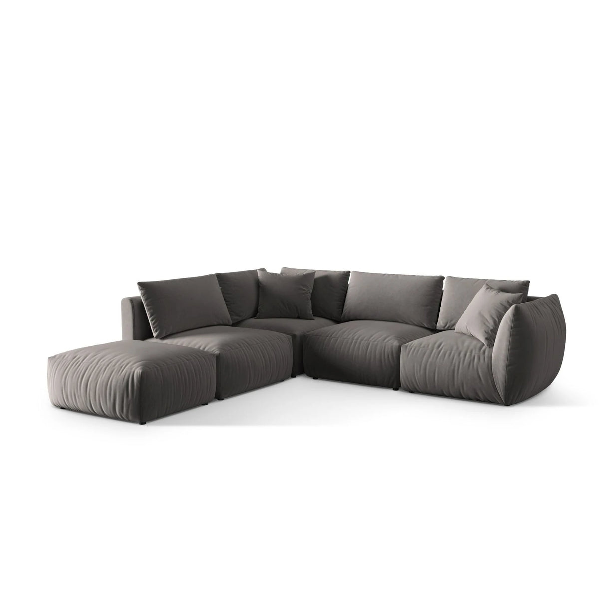 Chris 6-Sitzer Ecksofa offen, Links, in Leinenoptik aus Samt (CasSto) in Grau, 295x290 cm – Bild 3