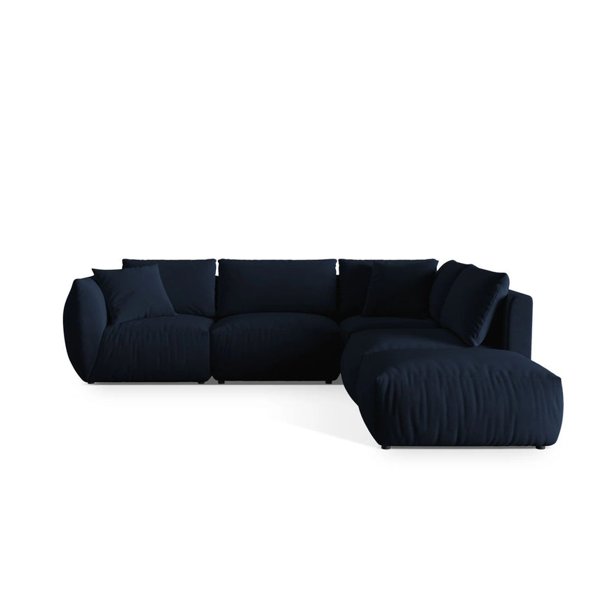 Chris 6-Sitzer Ecksofa offen, Rechts, in Leinenoptik aus Samt (CasDeBl) in Königsblau, 295x290 cm – Bild 1