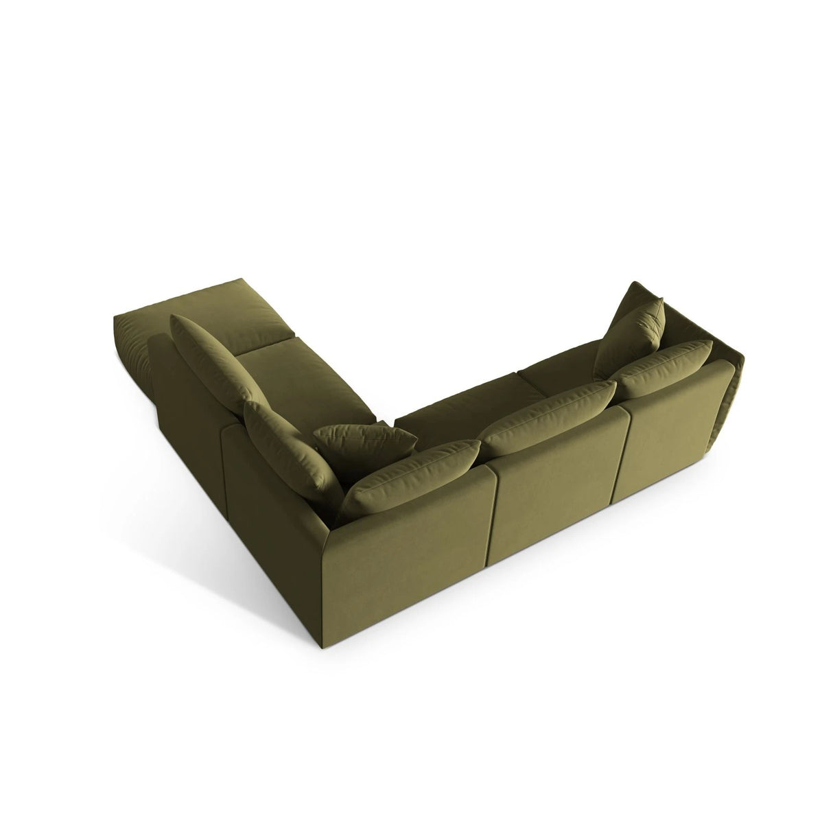 Chris 6-Sitzer Ecksofa offen, Rechts, in Leinenoptik aus Samt (CasFor) in Light Green, 295x290 cm – Bild 6
