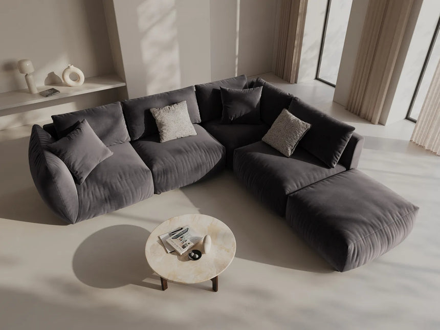 Chris 6-Sitzer Ecksofa offen, Rechts, in Leinenoptik aus Samt (CasGraph) in Dunkelgrau, 295x290 cm – Bild 2