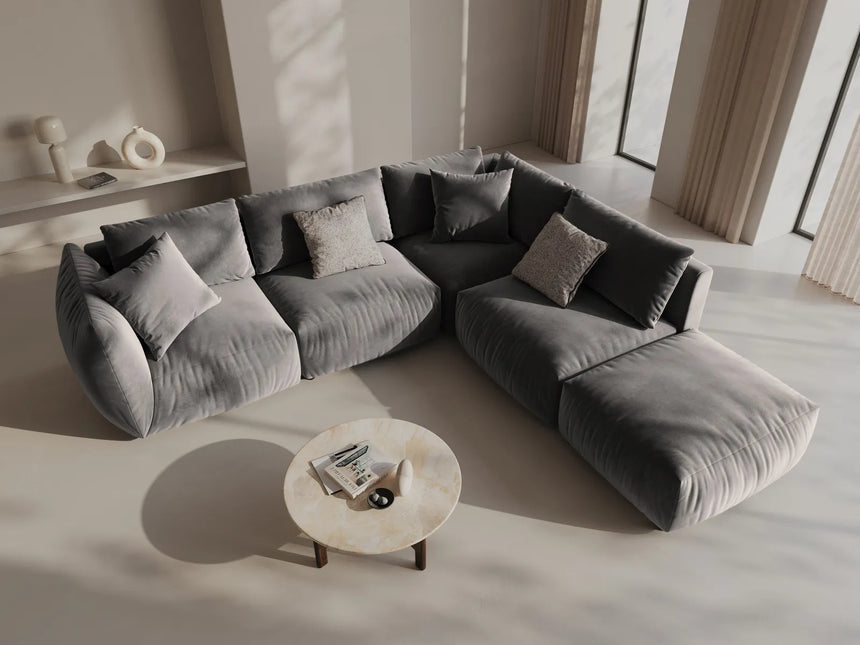 Chris 6-Sitzer Ecksofa offen, Rechts, in Leinenoptik aus Samt (CasSto) in Grau, 295x290 cm – Bild 2