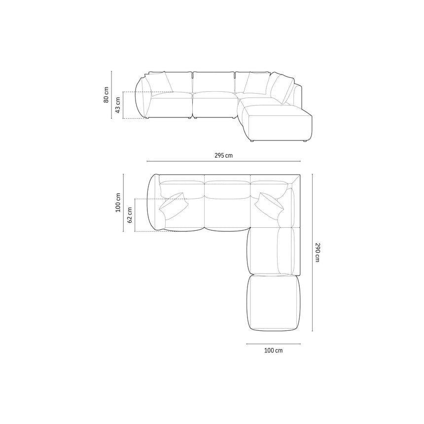 Chris 6-Sitzer Ecksofa offen, Rechts, in Leinenoptik aus Samt (CasSto) in Grau, 295x290 cm – Bild 3