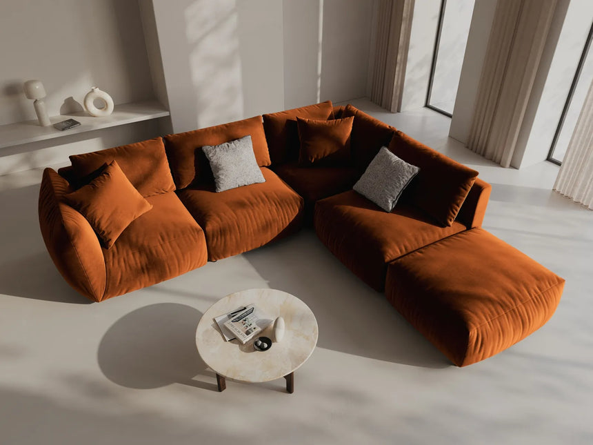 Chris 6-Sitzer Ecksofa offen, Rechts, in Leinenoptik aus Samt (CasTerr) in Terrakotta, 295x290 cm – Bild 2