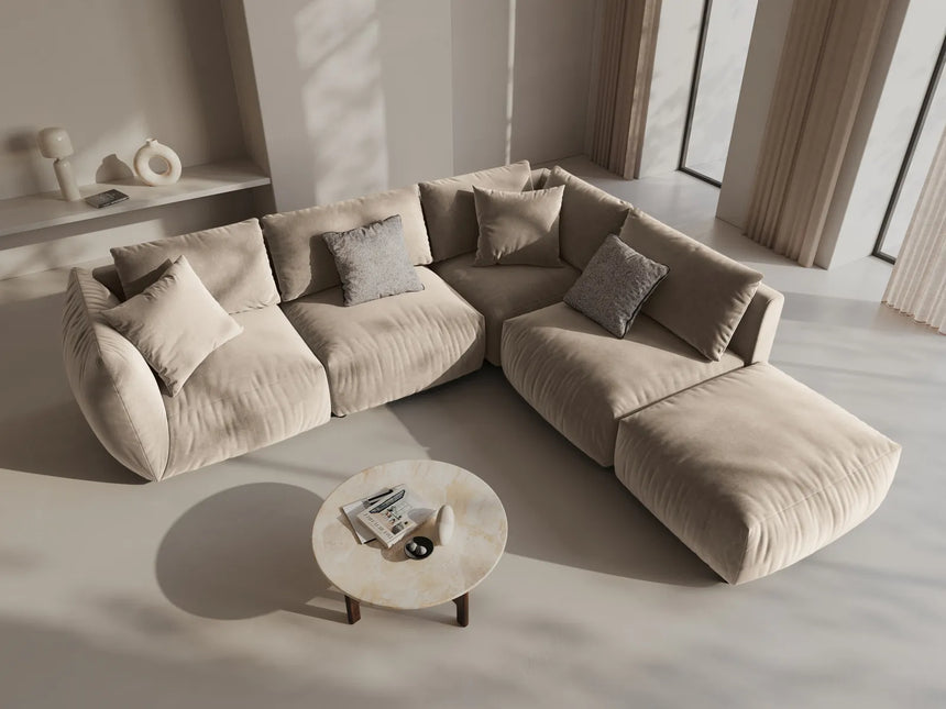 Chris 6-Sitzer Ecksofa offen, Rechts, in Leinenoptik aus Samt oder Strukturstoff, 295x290 cm – Bild 2