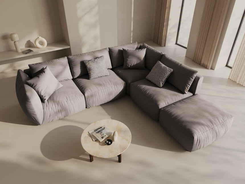 Chris 6-Sitzer Ecksofa offen, Rechts, in Leinenoptik aus Strukturierter Stoff (LINS07) in Concrete, 295x290 cm – Bild 2