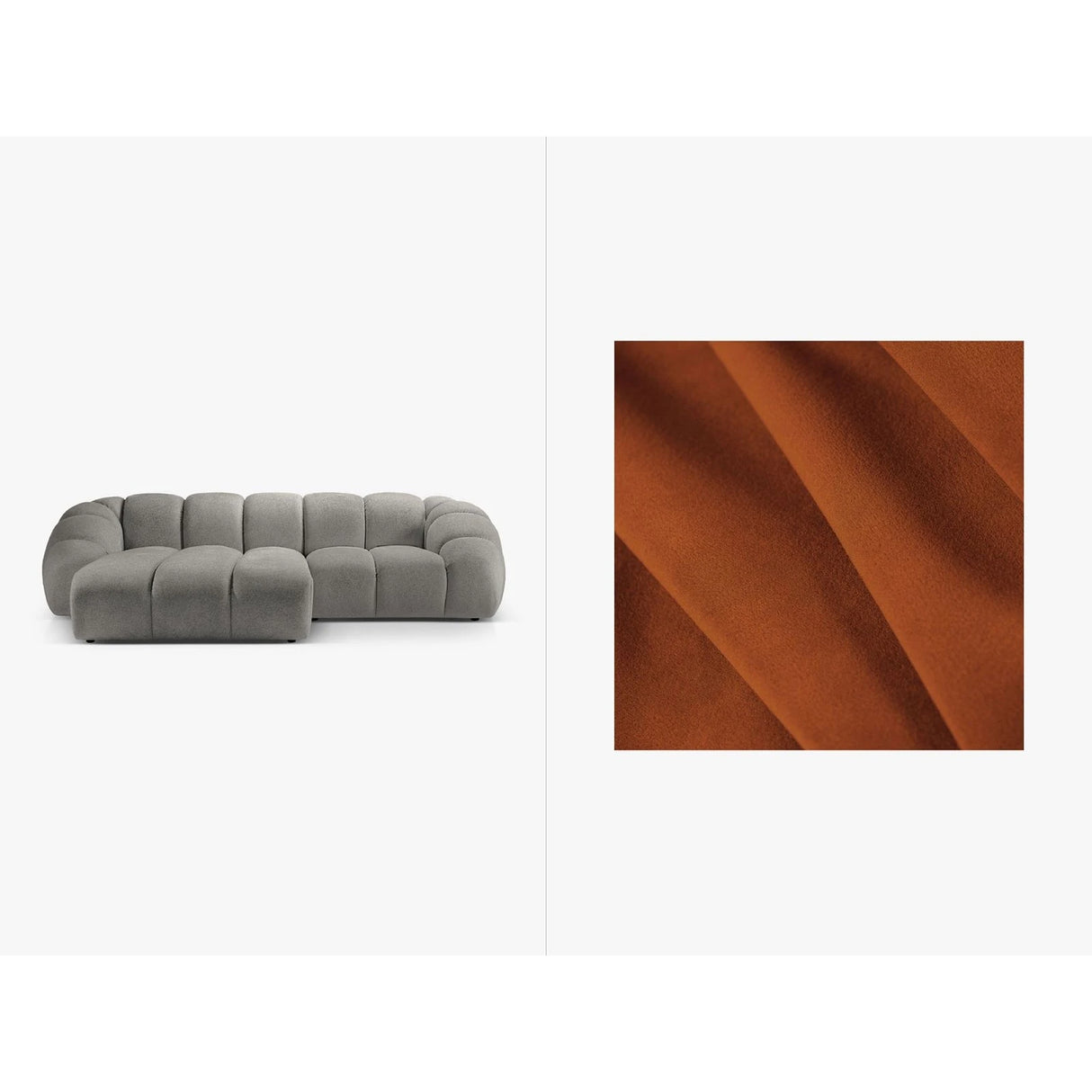 Diana 3-Sitzer Ecksofa Links, mit Bezug aus Samt (Sal14) in Terrakotta, 294x182 cm – Bild 1