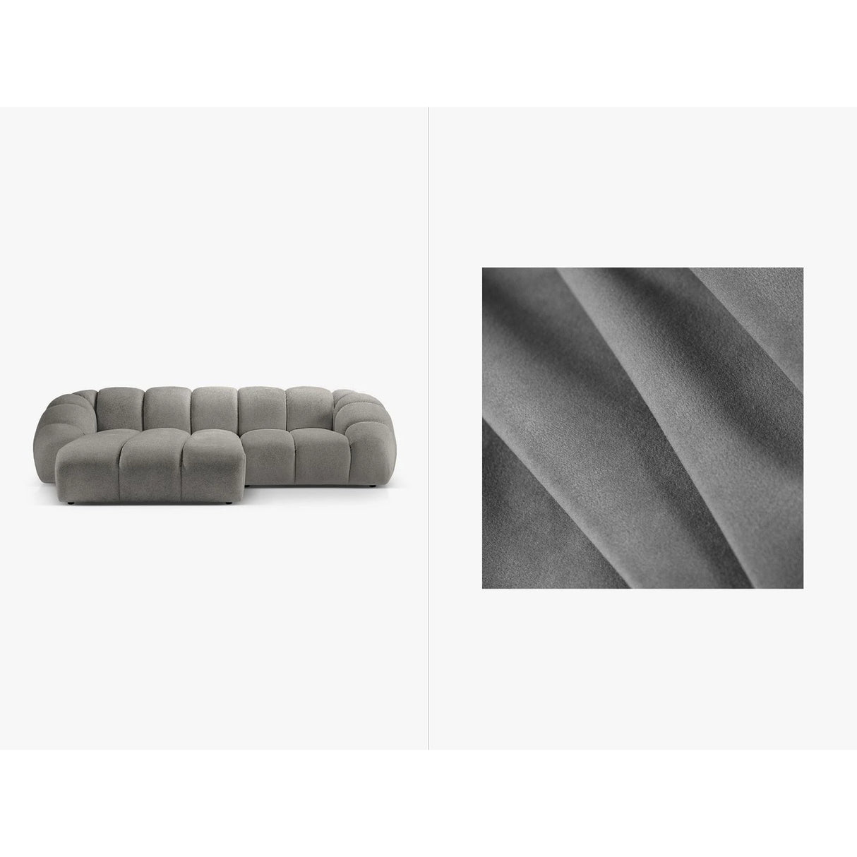 Diana 3-Sitzer Ecksofa Links, mit Bezug aus Samt (Sal17) in Grau, 294x182 cm – Bild 1