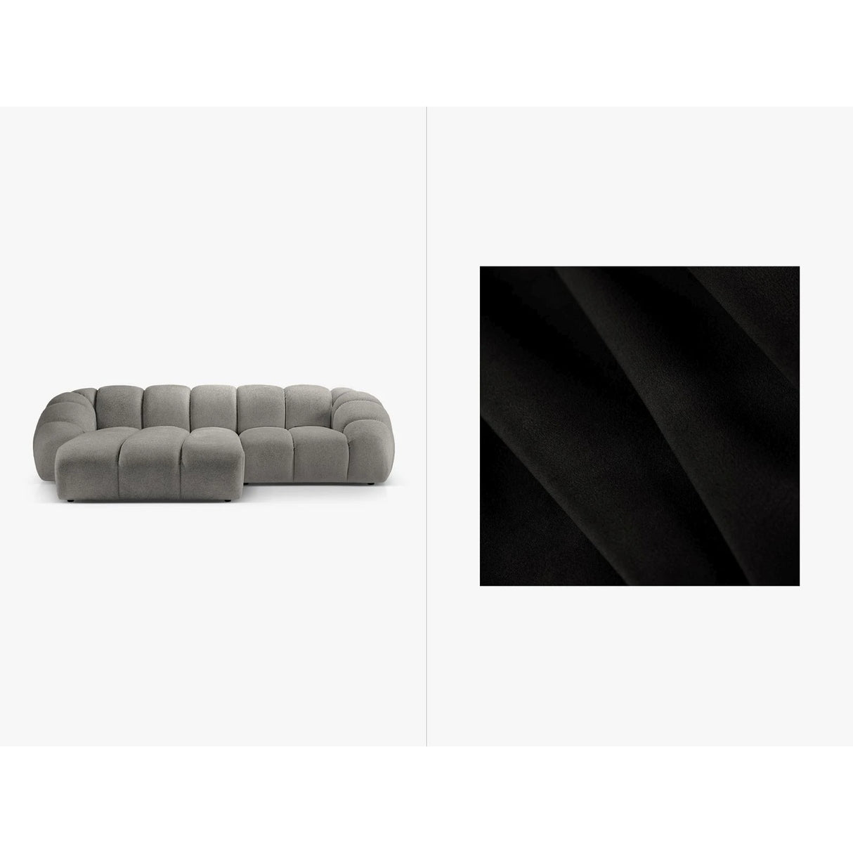 Diana 3-Sitzer Ecksofa Links, mit Bezug aus Samt (Sal19) in Schwarz, 294x182 cm – Bild 1