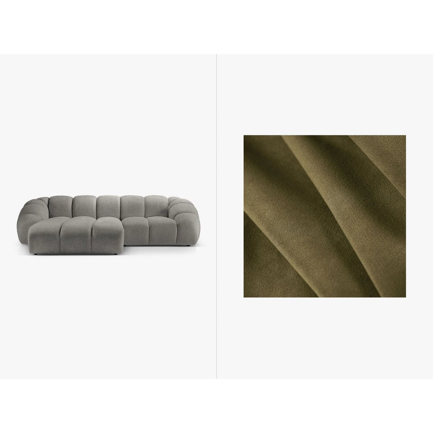 Diana 3-Sitzer Ecksofa Links, mit Bezug aus Samt (Sal8) in Grün, 294x182 cm – Bild 1