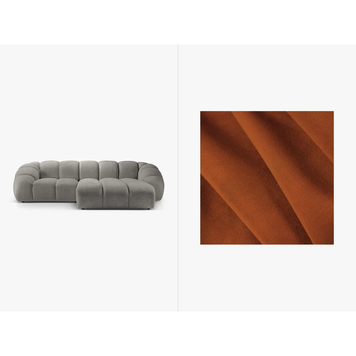 Diana 3-Sitzer Ecksofa Rechts, mit Bezug aus Samt (Sal14) in Terrakotta, 294x182 cm – Bild 1