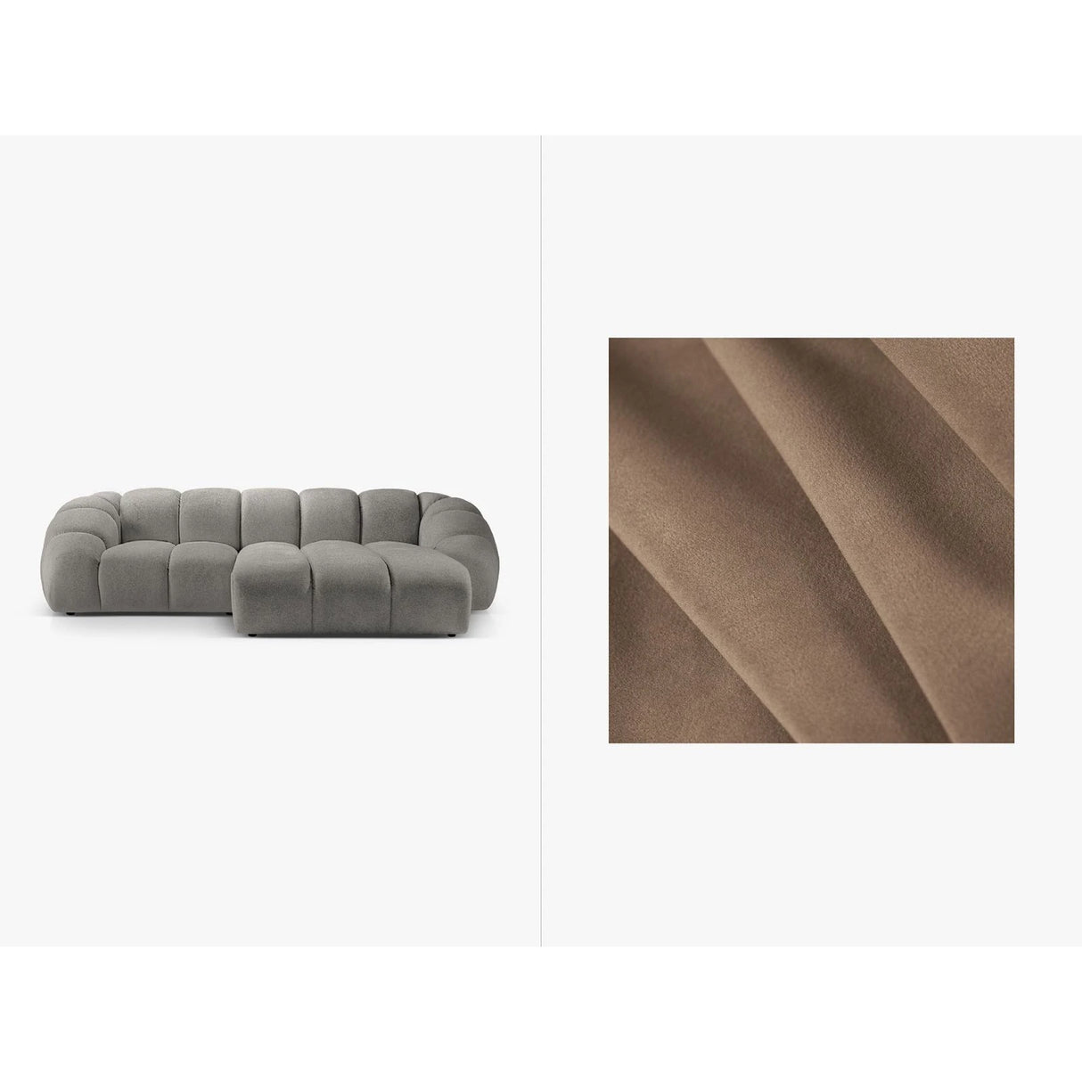 Diana 3-Sitzer Ecksofa Rechts, mit Bezug aus Samt (Sal3) in Grey Brown, 294x182 cm – Bild 1
