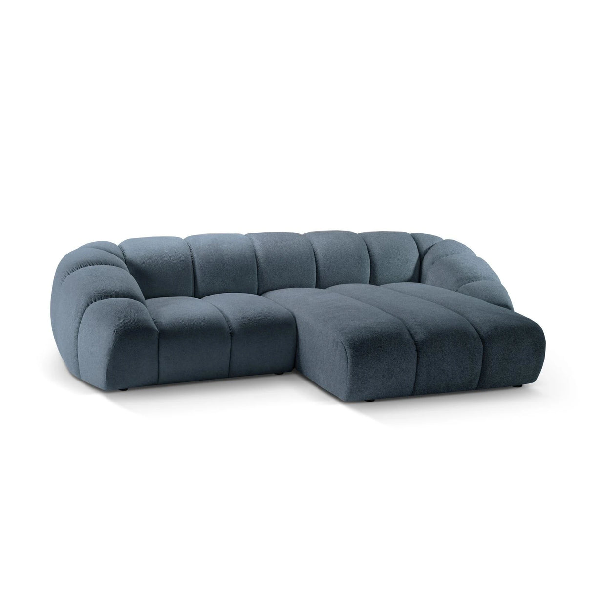 Diana 3-Sitzer Ecksofa Rechts, mit Bezug aus Strukturierter Stoff (Bub15) in Blau Jeans, 294x182 cm – Bild 4