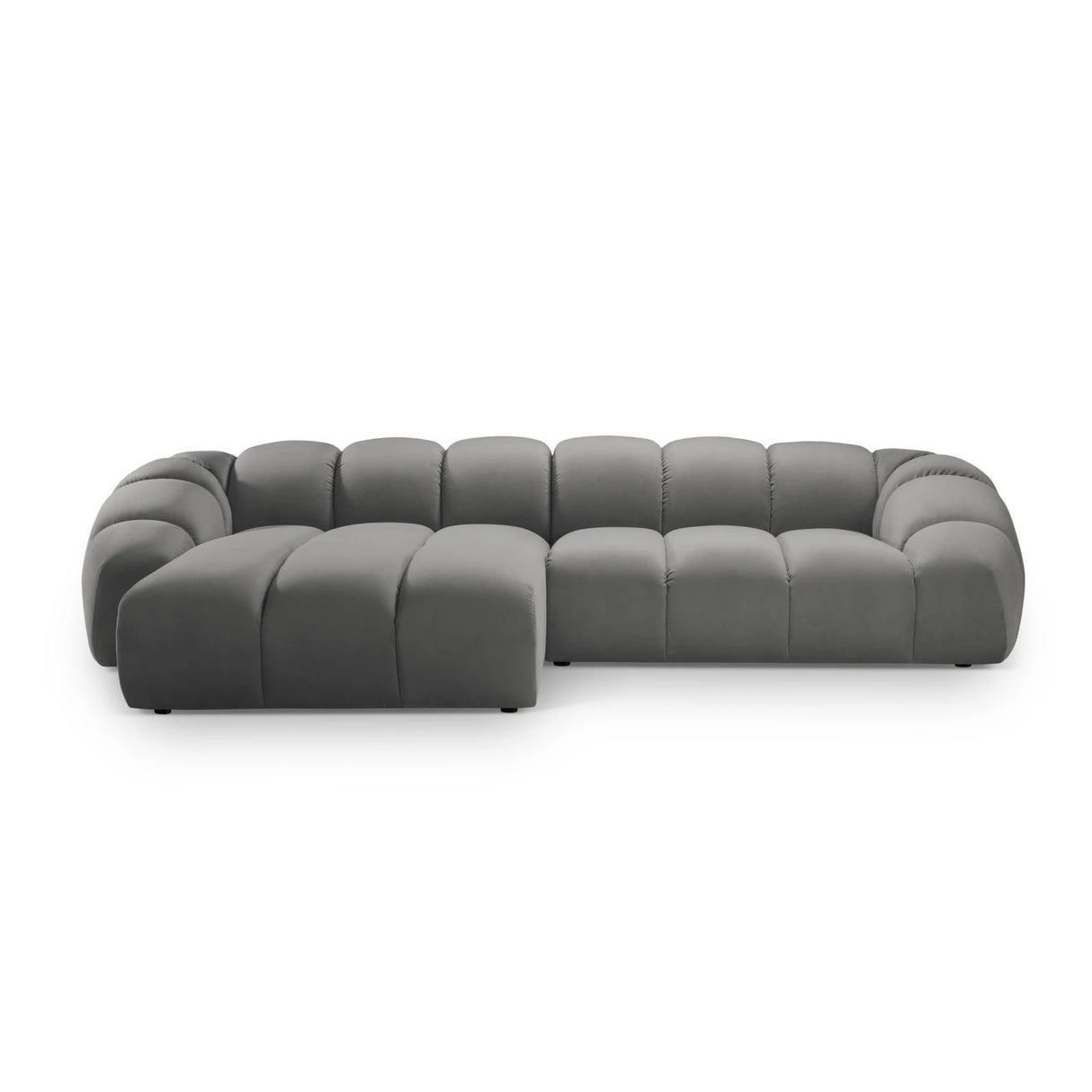 Diana 4-Sitzer Ecksofa Links, mit Bezug aus Samt (Sal17) in Grau, 334x182 cm – Bild 1