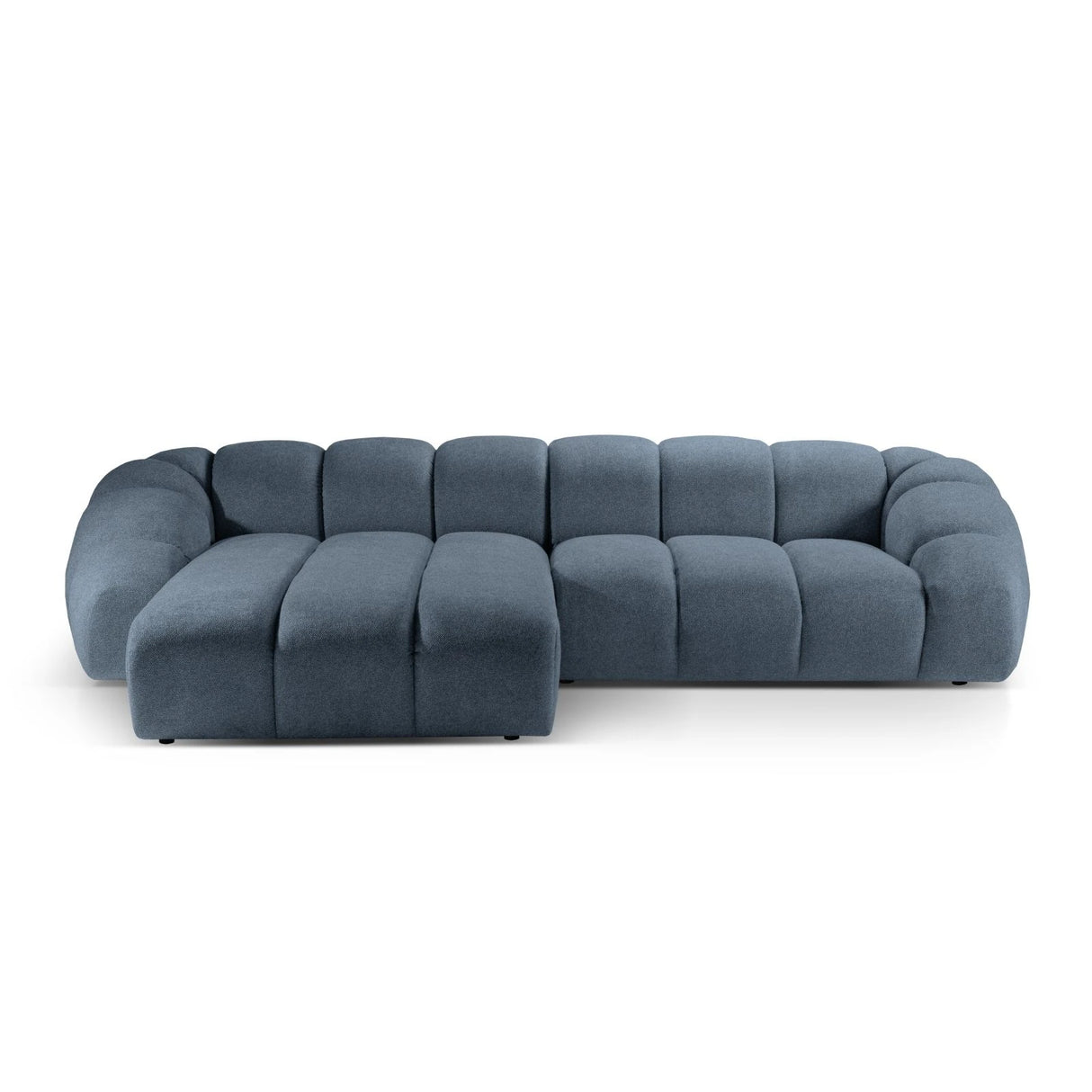 Diana 4-Sitzer Ecksofa Links, mit Bezug aus Strukturierter Stoff (Bub15) in Blau Jeans, 334x182 cm – Bild 1