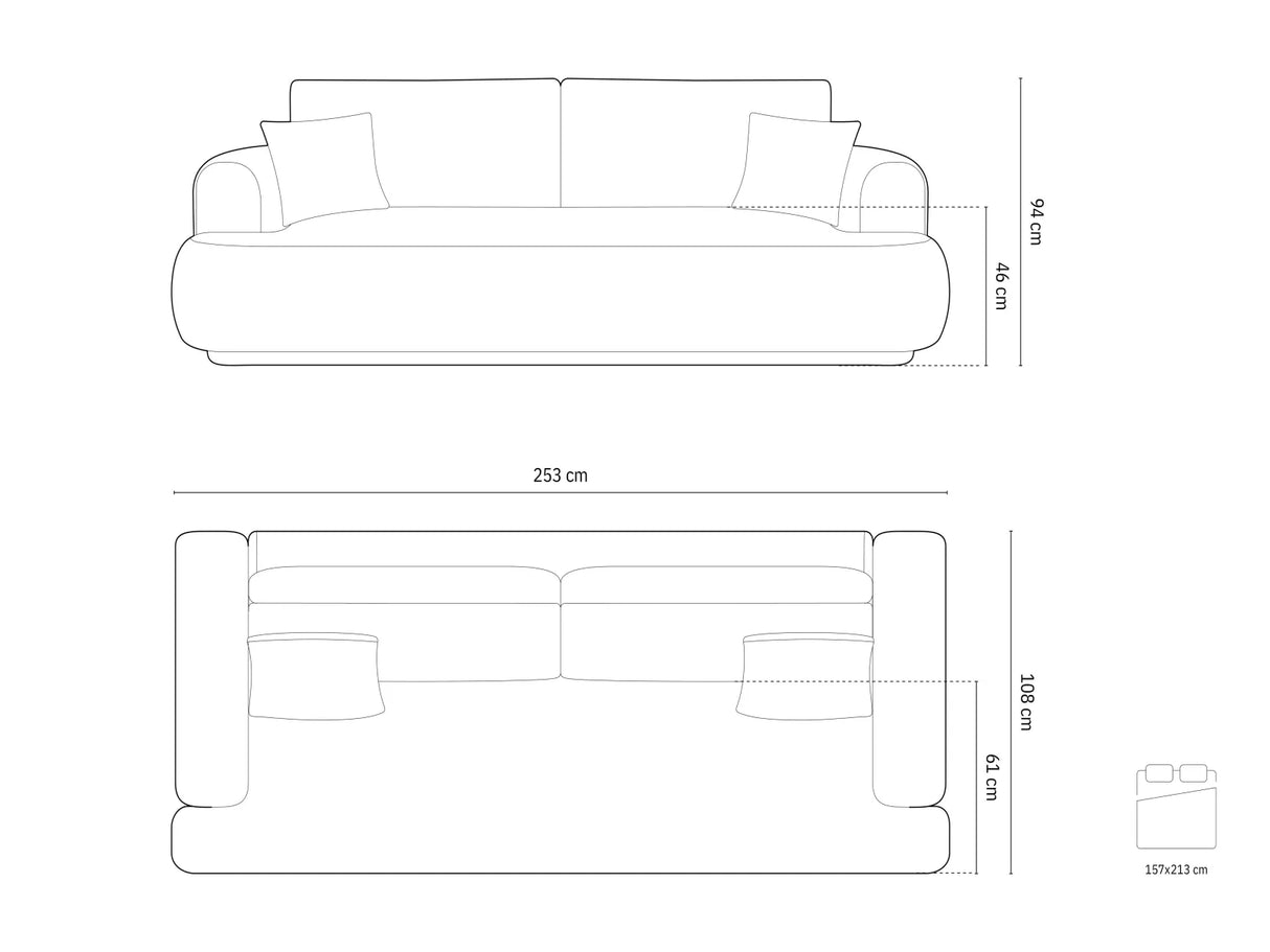 Ella 3-Sitzer Sofa mit Schlaffunktion und Bettkasten Bezug aus Samt (Vog15) in Grau, 253x108 cm – Bild 7