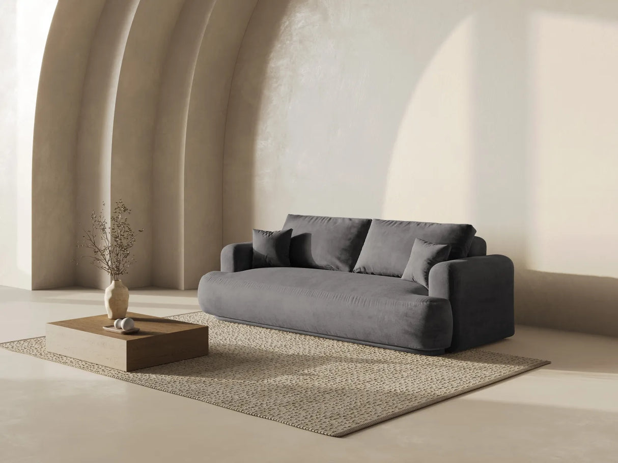 Ella 3-Sitzer Sofa mit Schlaffunktion und Bettkasten Bezug aus Samt (Vog15) in Grau, 253x108 cm – Bild 8