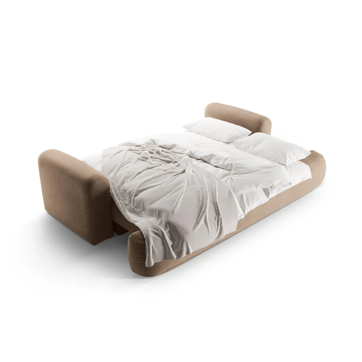 Ella 3-Sitzer Sofa mit Schlaffunktion und Bettkasten Bezug aus Samt, Strukturstoff oder Boucle, 253x108 cm - ZEN ZONE Furniture