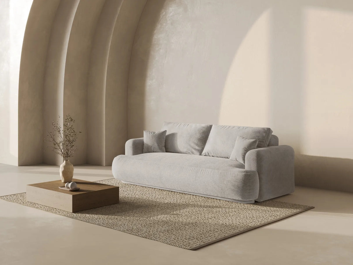 Ella 3-Sitzer Sofa mit Schlaffunktion und Bettkasten Bezug aus Strukturierter Stoff (Sor03) in Beige, 253x108 cm – Bild 8