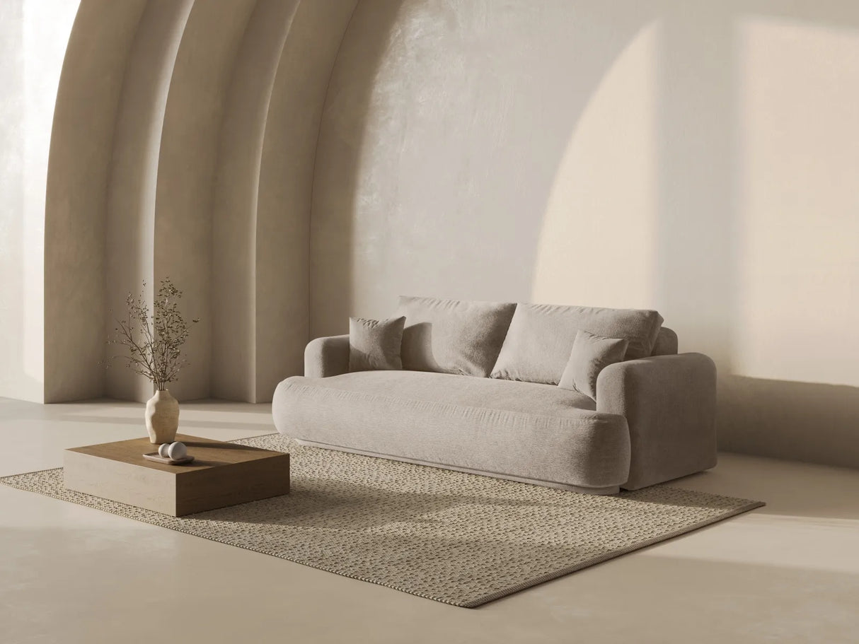 Ella 3-Sitzer Sofa mit Schlaffunktion und Bettkasten Bezug aus Strukturierter Stoff (Sor05) in Sand, 253x108 cm – Bild 8