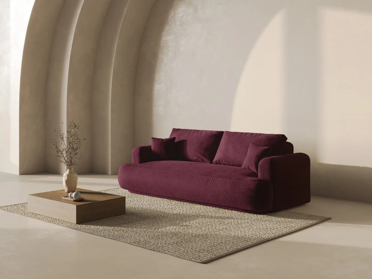 Ella 3-Sitzer Sofa mit Schlaffunktion und Bettkasten Bezug aus Strukturierter Stoff (Sor59) in Burgundy, 253x108 cm – Bild 8