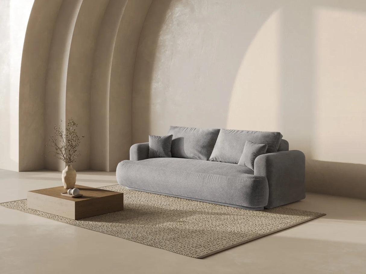 Ella 3-Sitzer Sofa mit Schlaffunktion und Bettkasten Bezug aus Strukturierter Stoff (Sor84) in Dunkelbeige, 253x108 cm – Bild 8
