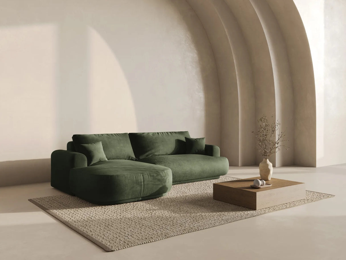 Ella 4-Sitzer Ecksofa Links mit Schlaffunktion und Bettkasten mit Bezug aus Samt (Vog11) in Grün, 271x174 cm – Bild 8