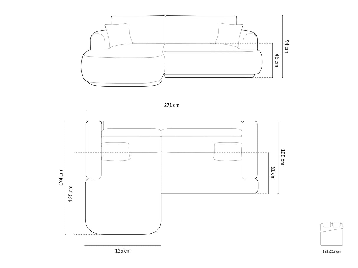 Ella 4-Sitzer Ecksofa Links mit Schlaffunktion und Bettkasten mit Bezug aus Strukturierter Stoff (Sor05) in Sand, 271x174 cm – Bild 8