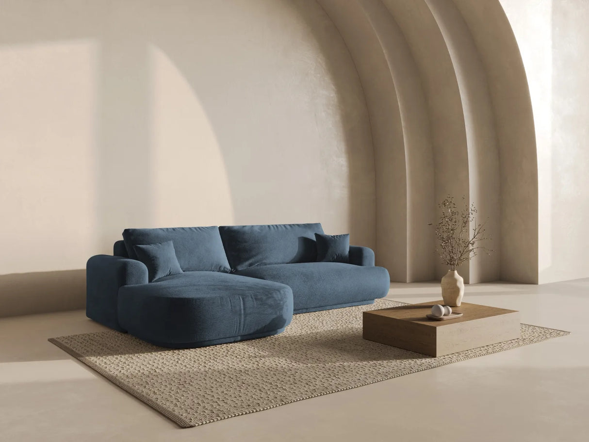 Ella 4-Sitzer Ecksofa Links mit Schlaffunktion und Bettkasten mit Bezug aus Strukturierter Stoff (Sor77) in Dunkelblau, 271x174 cm – Bild 8