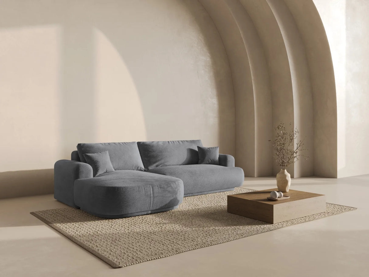 Ella 4-Sitzer Ecksofa Links mit Schlaffunktion und Bettkasten mit Bezug aus Strukturierter Stoff (Sor89) in Grau, 271x174 cm – Bild 8