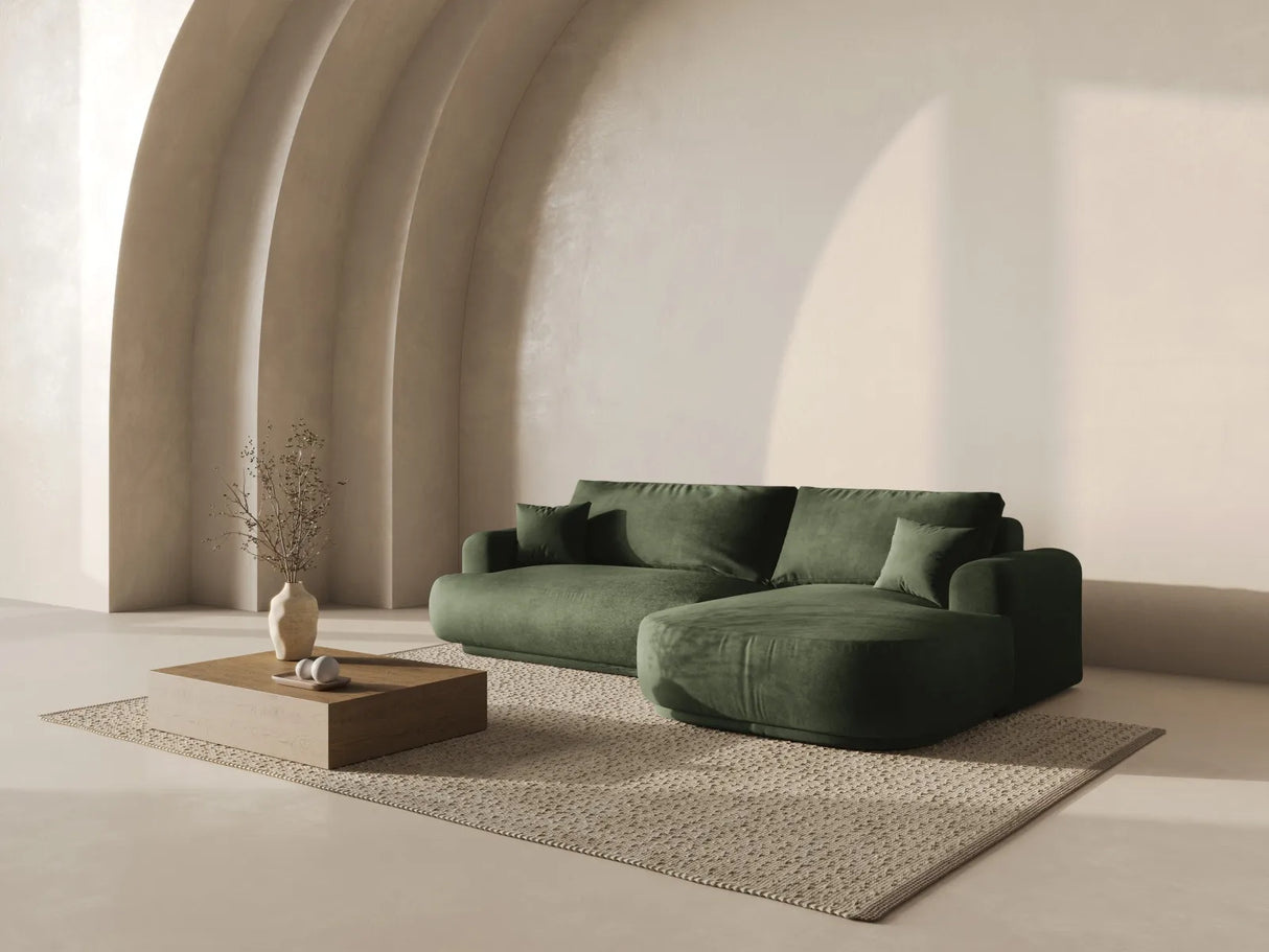 Ella 4-Sitzer Ecksofa Rechts mit Schlaffunktion und Bettkasten Bezug aus Samt (Vog11) in Grün, 271x174 cm – Bild 8