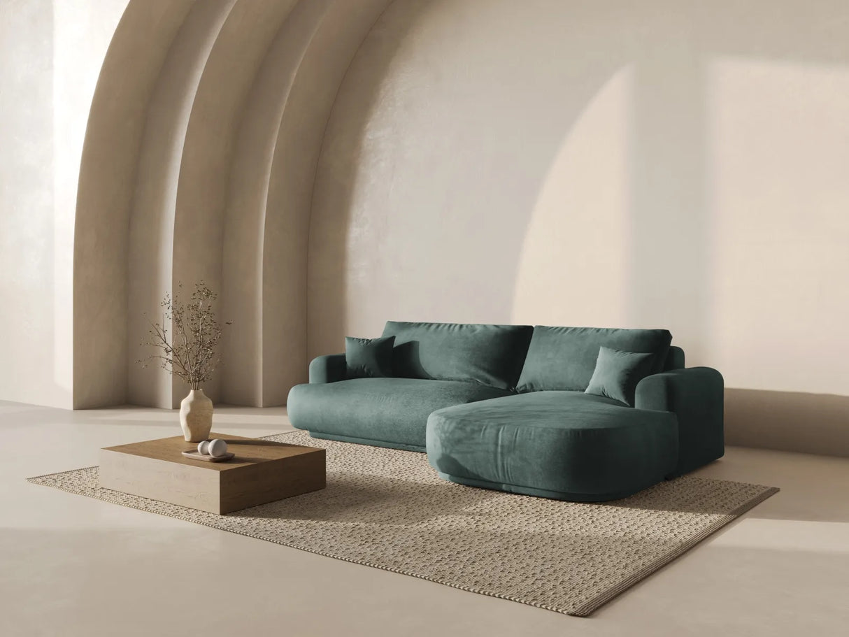 Ella 4-Sitzer Ecksofa Rechts mit Schlaffunktion und Bettkasten Bezug aus Samt (Vog12) in Petrol, 271x174 cm – Bild 8