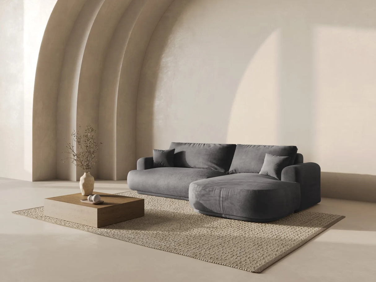 Ella 4-Sitzer Ecksofa Rechts mit Schlaffunktion und Bettkasten Bezug aus Samt (Vog15) in Grau, 271x174 cm – Bild 8