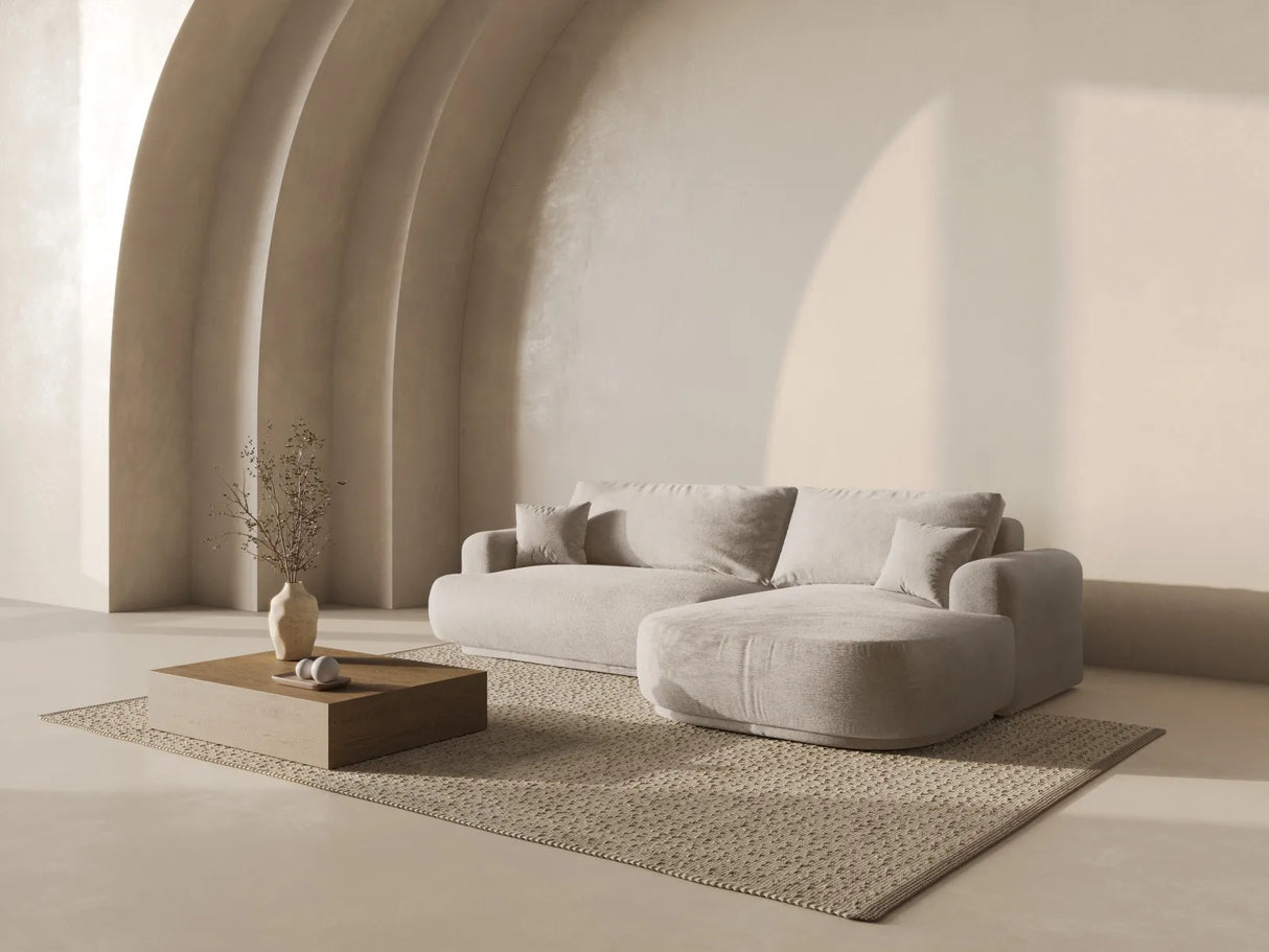 Ella 4-Sitzer Ecksofa Rechts mit Schlaffunktion und Bettkasten Bezug aus Strukturierter Stoff (Sor05) in Sand, 271x174 cm – Bild 8