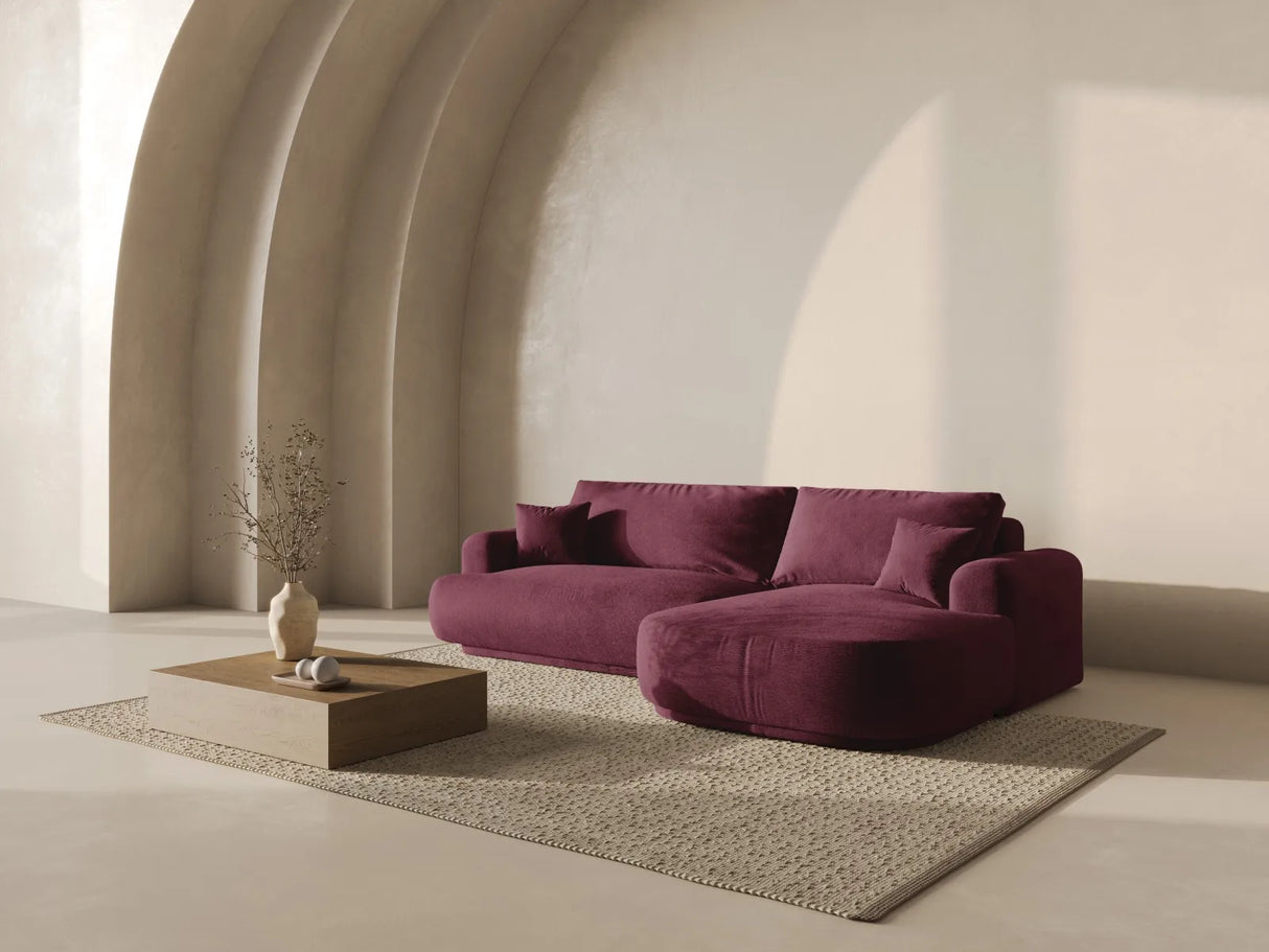 Ella 4-Sitzer Ecksofa Rechts mit Schlaffunktion und Bettkasten Bezug aus Strukturierter Stoff (Sor59) in Burgundy, 271x174 cm – Bild 1