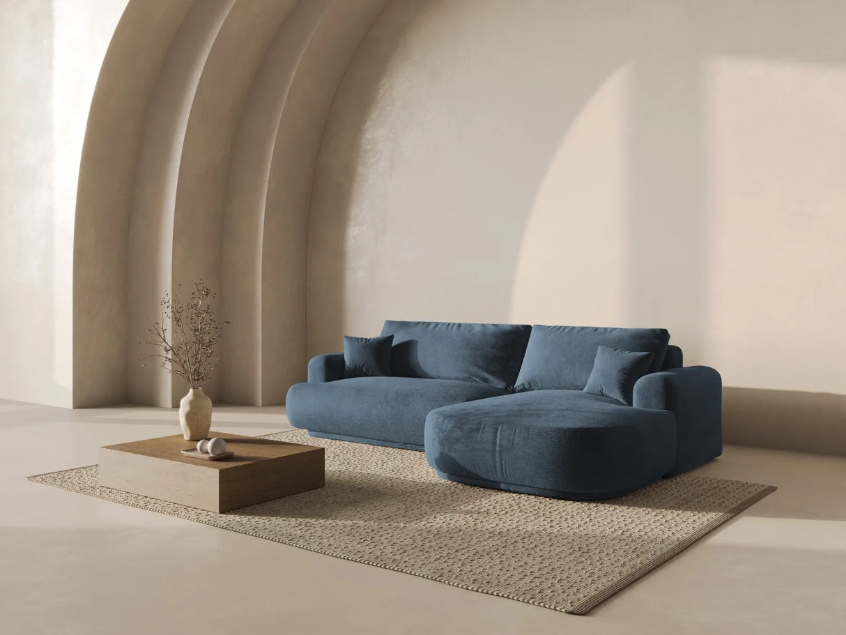 Ella 4-Sitzer Ecksofa Rechts mit Schlaffunktion und Bettkasten Bezug aus Strukturierter Stoff (Sor77) in Dunkelblau, 271x174 cm – Bild 8