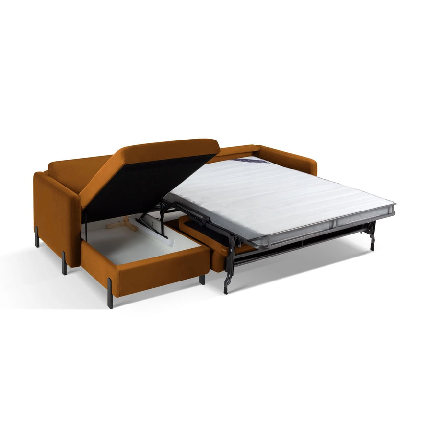 Gloria 4-Sitzer Ecksofa Links, ausklappbar, mit Schlaffunktion, mit Bezug aus Samt (Sal15) in Braun, 260x170 cm – Bild 6